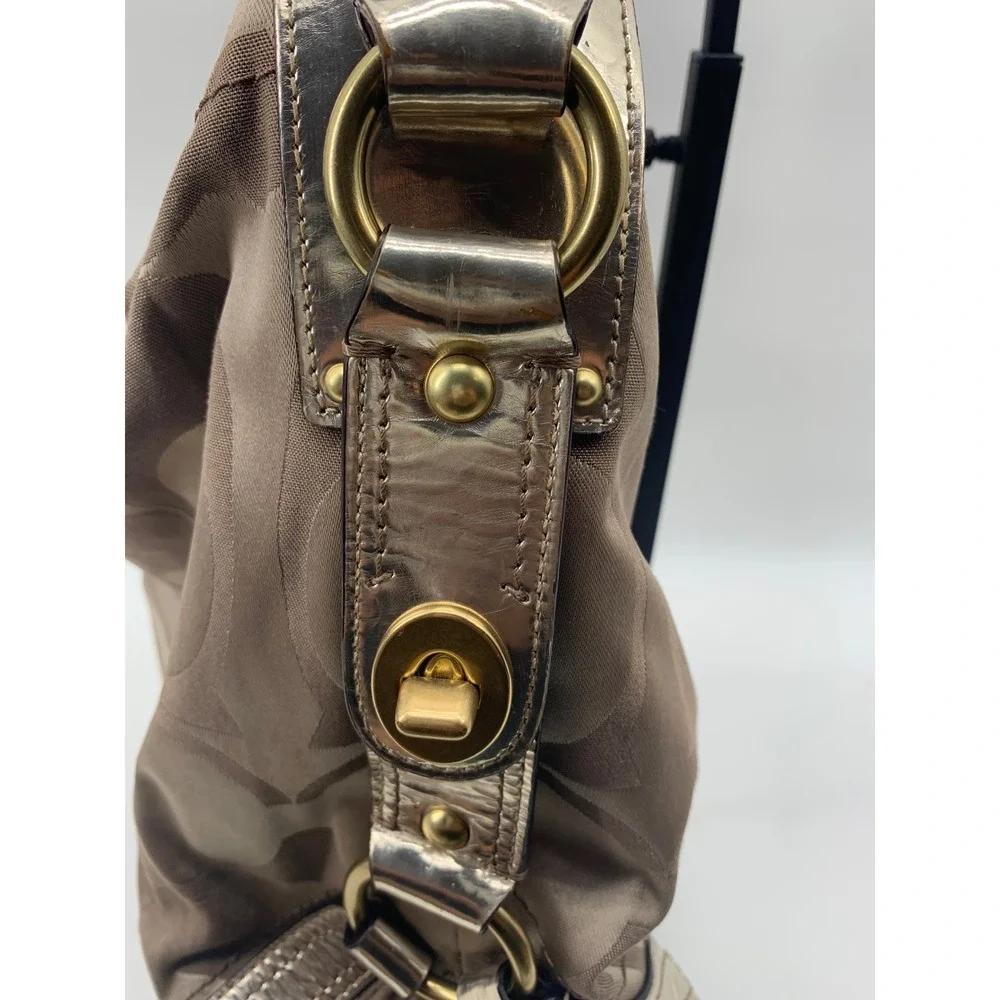 Y2K Vintage Coach Signature Carly HOBO Metallic Gold/Light Brown Canvas 13014